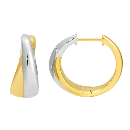 14k Two Tone Gold Huggie Earrings